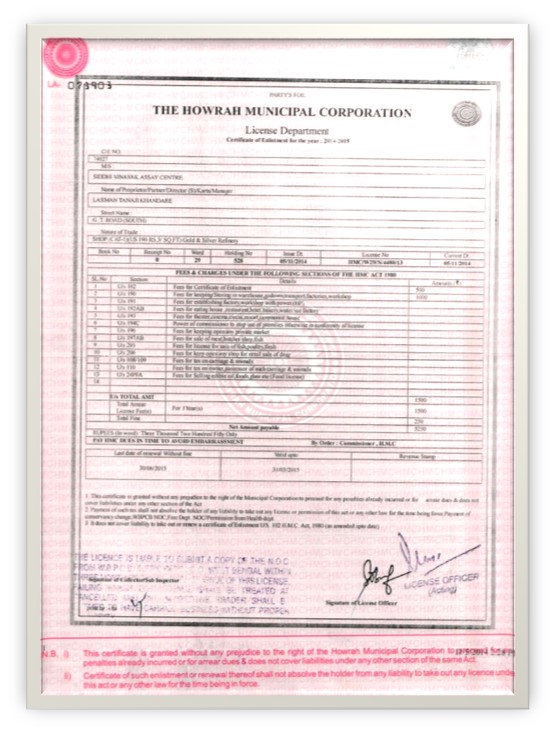 Page 1 of Trade License of Siddhi Vinayak