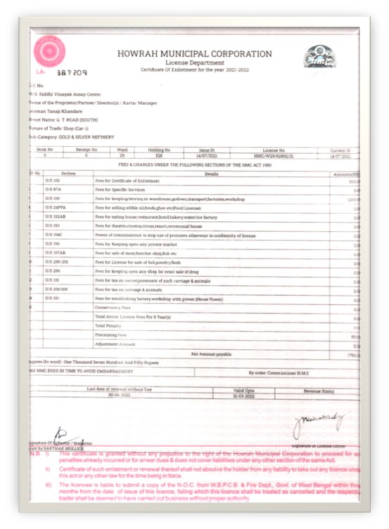 Page 5 of Trade License of Siddhi Vinayak