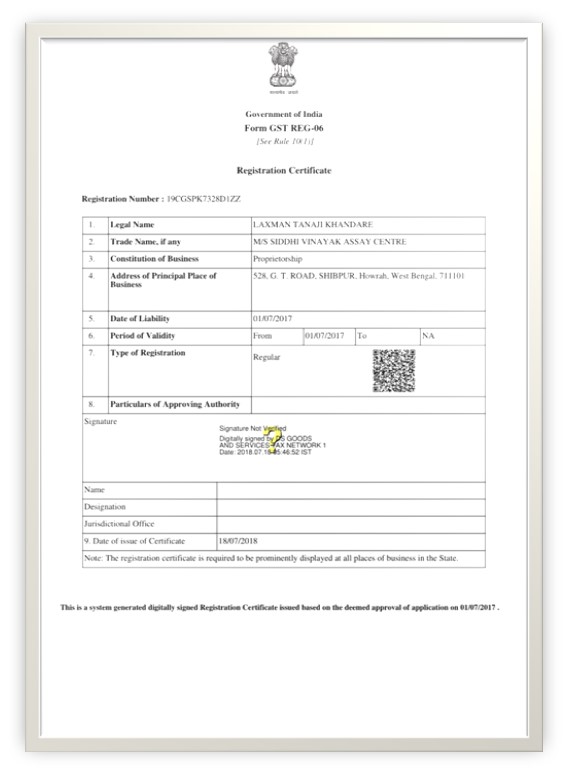 GST (Goods & Service Tax Registration) of Siddhi Vinayak